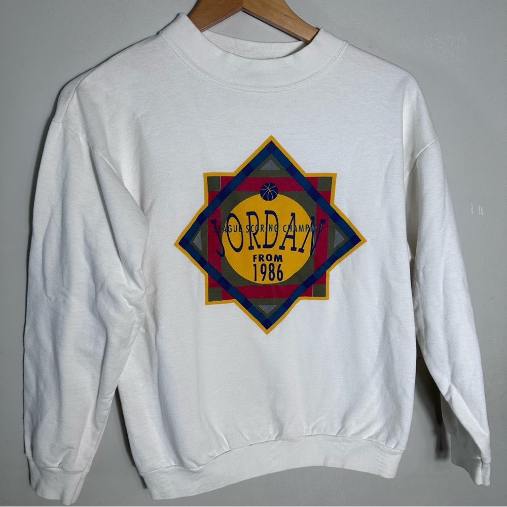 Vintage Nike Jordan White Crewneck with Multicolor Retro Graphic
